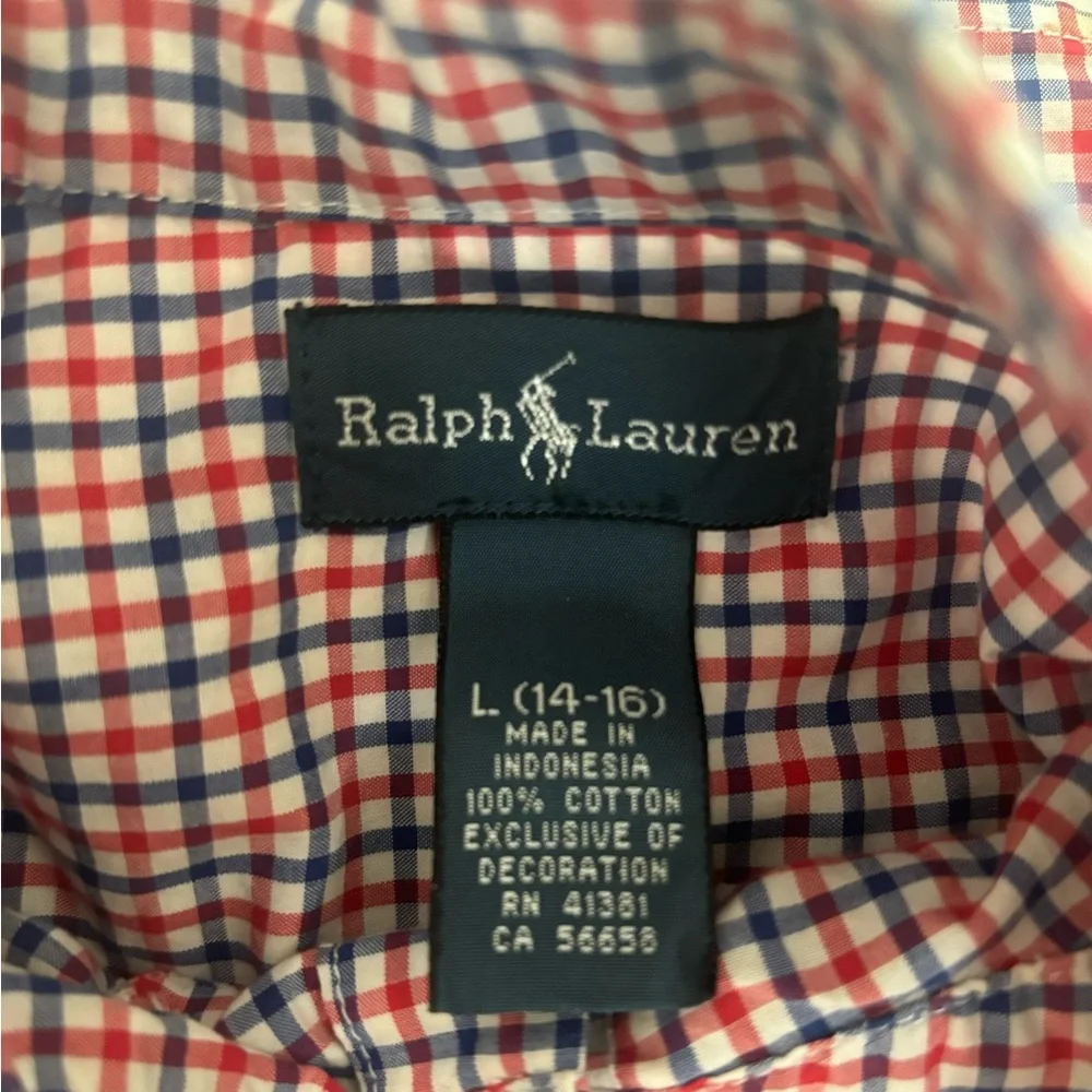 Ralph Lauren Boys 100% Cotton button down shirt Blue Red White Collegiate preppy